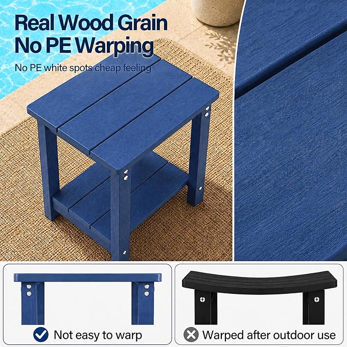 MXIMU Outdoor Side Table Set of 2: Heavy-Duty Sturdy Warp Resistant Adirondack Table - Wood Grain Finish Outdoor End Tables - Easy Assembly & Low Maintenance Patio Side Table Navy