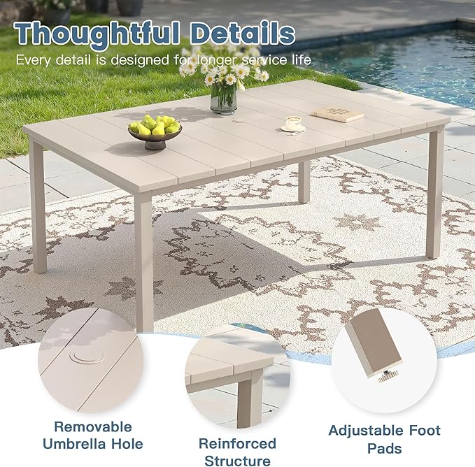 DIFY 7 Piece Outdoor Patio Dining Set for 6, 63" Rectangle Metal Dining Table and Swivel Patio Chairs with Padded Textilene, All-Weather Outdoor Furniture Set for Garden Backyard Porch, Sandshell