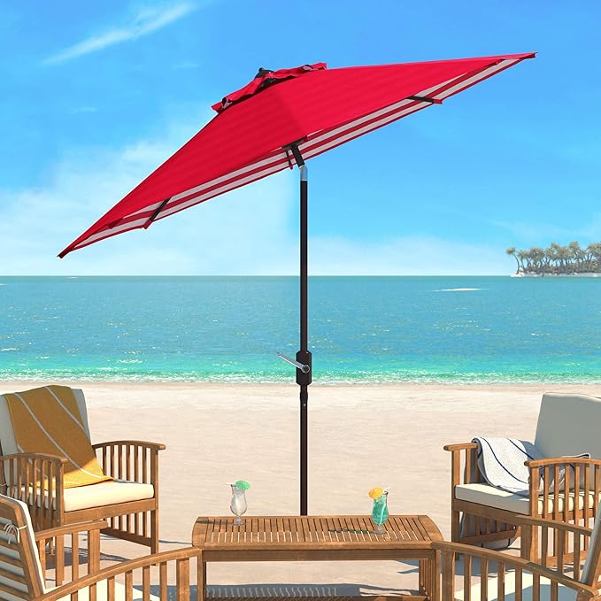 SAFAVIEH Outdoor Athens 11-Foot Round Crank UV Protected Umbrella