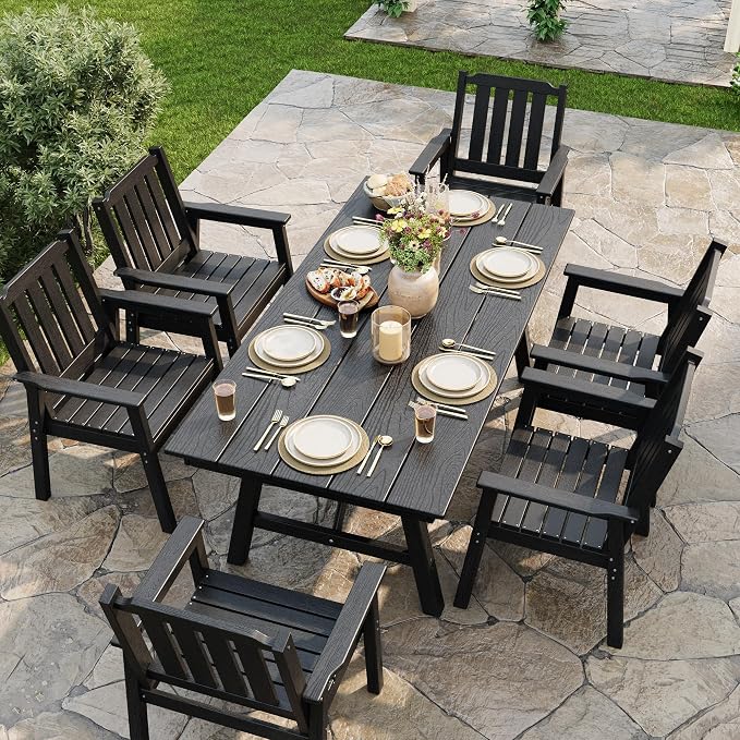 GAOMON Outdoor Patio Dining Chairs Set of 2, All-Weather HDPE Garden Dining Chairs with Armrests, Wide Seat and Sturdy Frame,Waterproof Design, for Garden, Backyard, Deck, Black