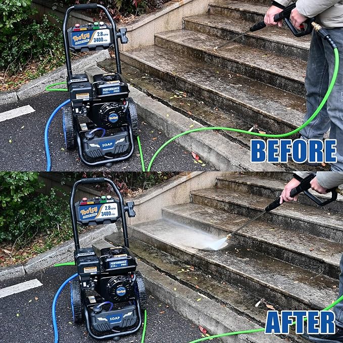 TOOLCY 3400 PSI Gas Pressure Washer, 2.8 GPM Power Washer with 212cc OHV Engine, Axial Pump, 50 FT Pressure Hose, Quick-Connect Swivel Spray Gun & 5 Nozzles for Cars, Driveways, Patios & Home