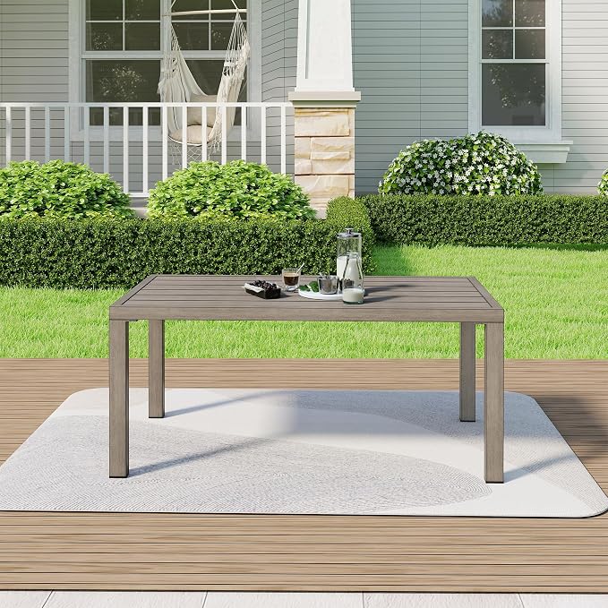 HAPPATIO Aluminum Patio Coffee Table, All-Weather Outdoor Coffee Table for Garden, Deck, Patio Furniture Center Table,Gray