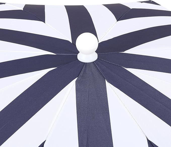 JONATHAN Y Mariner 6.5 ft. Beach Umbrella, Navy/White Striped with Fringe, Push-Button Tilt, UPF 50+ Sun Protection and Carrying Bag for Patio and Pool, White Pole UMB1003N