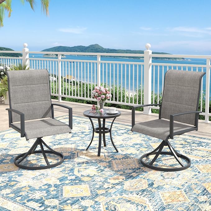 Outdoor Dining Set for 2, 18.5" Metal Round Outdoor Side Table and Padded Textilene Patio Swivel Chairs, 3 Pieces Patio Side Table and Chairs Set for Garden Backyard, Grey and Black