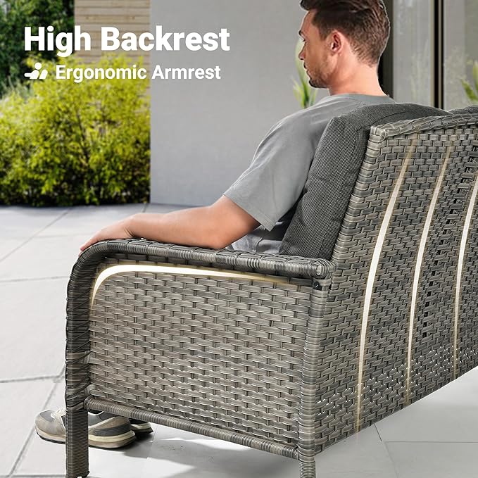 ovios 5-Piece Patio Furniture Set, Outdoor Wicker Sofa with Chairs Fire Pit Table, High Back Rattan Chair with Comfy Cushions for Porch Yard Deck, Black