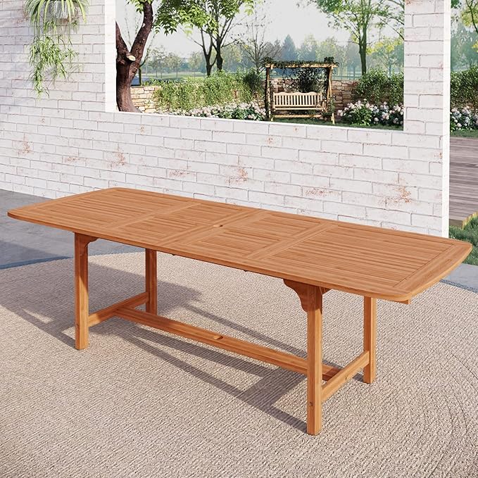 Sophia & William Acacia Wood Expandable Patio Dining Table for 6-8, Outdoor Oil Finish Extending Rectangular Wooden Picnic Table with 1.97" Umbrella Hole, Natural Wood Table for Porch Yard Deck, Teak