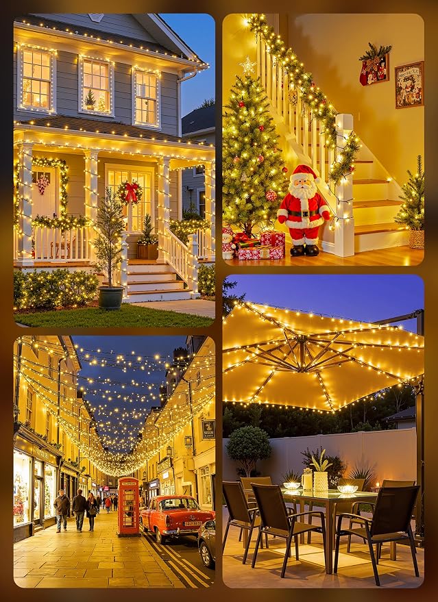 Brightown 4 Pack Solar String Lights Outdoor Waterproof, 160 FT 400 LED | Solar Powered Christmas Lights with 8 Modes, Auto On/Off, Patio Lights for Outside Tree Garden Party Decor (Warm White)