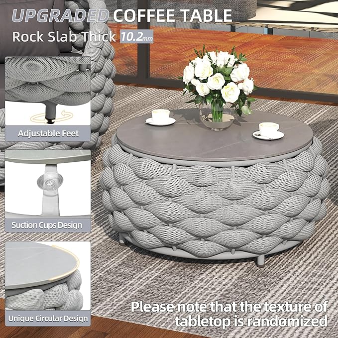 TWT Aluminum Outdoor Patio Furniture Set with Coffee Table, 6 Piece Patio Conversation Sets with Washable Cushions Covers, Patio Sectional Furniture Set for Porch, Balcony, Deck, Yard