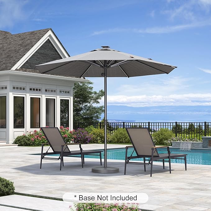 PURPLE LEAF 10 FT Semi-Auto Outdoor Patio Umbrella Market Table Sun Umbrellas with Led Lights and 8 Aluminum Sturdy Ribs for Backyard Deck Garden Pool(Gray Pole Gray Canopy)