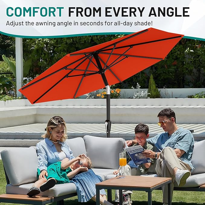 AreShark 10 FT Outdoor Patio Umbrella, Patio Table Umbrella with Push Button Tilt and Crank, Outdoor Patio Umbrellas with 8 Fiberglass Ribs, Patio Umbrellas for Market, Garden, Pool (Orange)