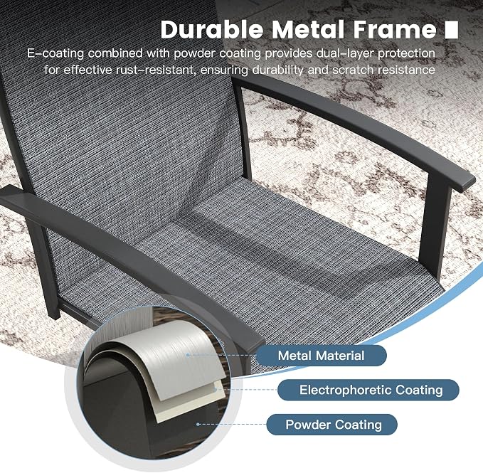 DIFY 7 Pieces Outdoor Dining Set, Metal Patio Table and Chairs Set for 6 with Umbrella Hole, 63" Black Rectangle Table and Dark Grey Textilene Swivel Patio Chairs for Garden, Backyard, Poolside