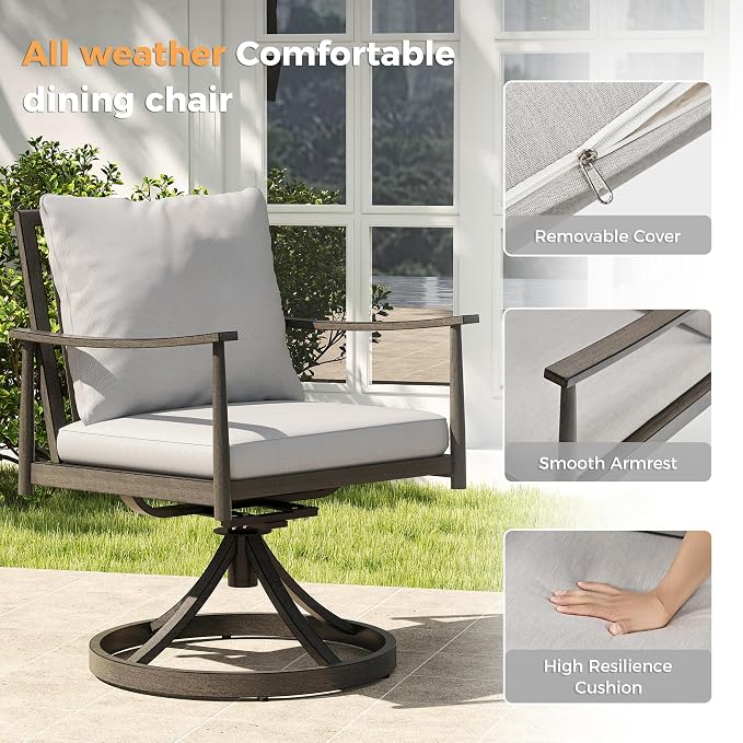 HAPPATIO 9-Piece Aluminum Patio Dining Set,Aluminum Outdoor Dining Set with Cushions,8 Swivel Chairs with Expandable Table with Umbrella Hole for Lawn, Garden, Backyard