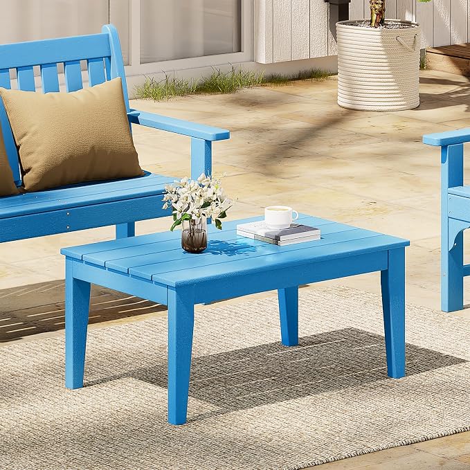 WestinTrends Malibu Low Outdoor HDPE Patio Rectangle Coffee Table, Pacific Blue