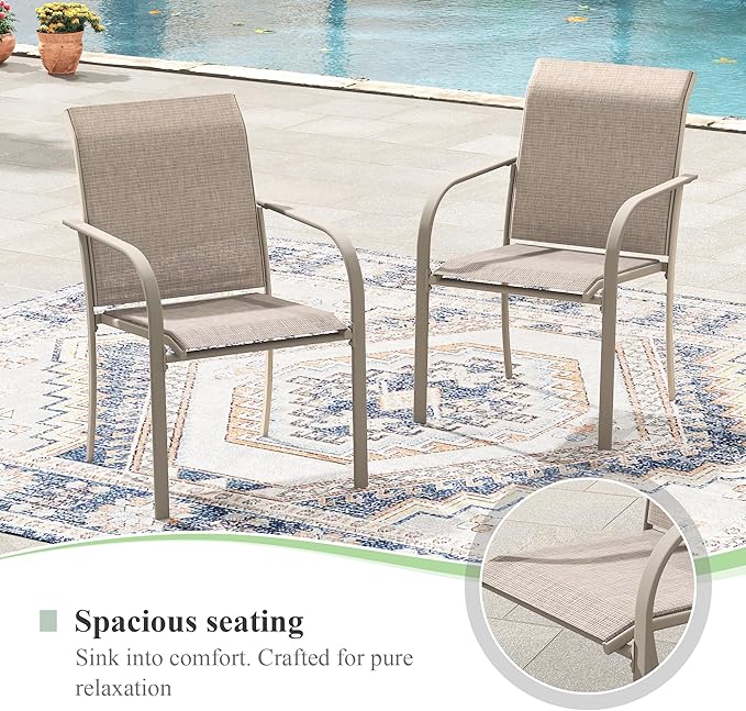 Patio Table and Chairs Sets for 8, Outdoor Dining Set with 8 Stackable Dining Chairs and 54" x 54" Round Thick Slatted Table for Backyard, Deck, Lawn, Garden, Sandshell