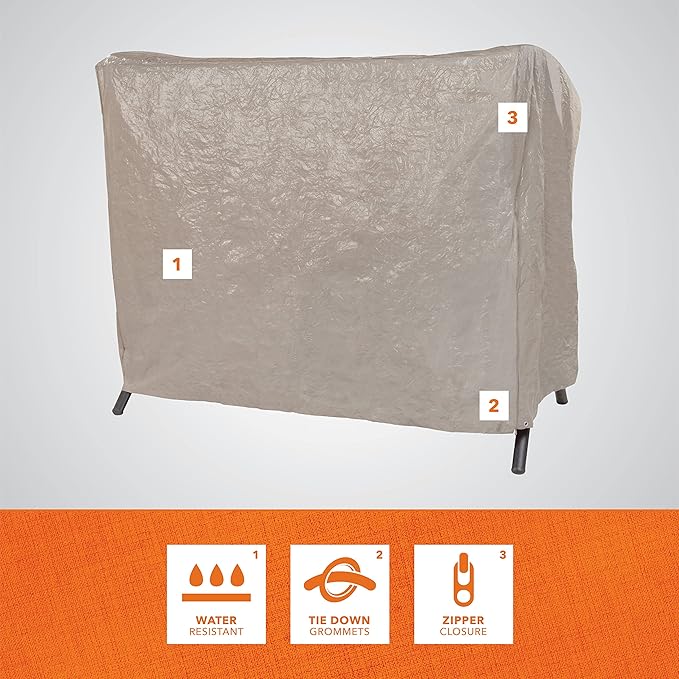 MODERN LEISURE Patio Swing Cover - Outdoor Furniture Protection Perfect for Patio, Deck, and Porch - Works for Single-, Double-, and Triple-Seater Swings - 87" L x 64" D x 66" H - Beige, Khaki