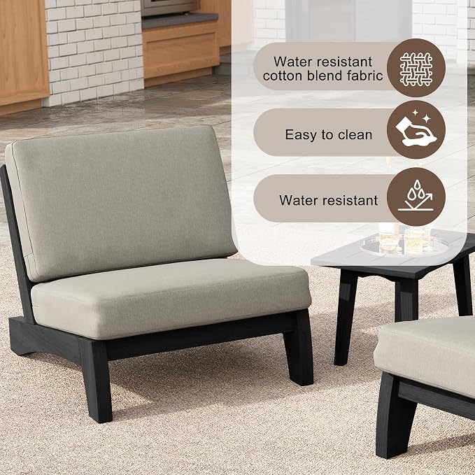 4 Pieces Patio Furniture Sets, All-Weather Outdoor Wood Bistro Set Patio Conversation Coffee Table Chiars and Patio Loveseat for Balcony, Backyard