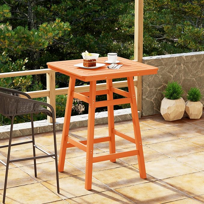 Costaelm Outdoor Bar Table, 42" Counter Height Square Patio Cocktail Bar Table with Umbrella Hole, Patio Bistro Dining Pub Table for Front Porch Deck Backyard Garden, Orange