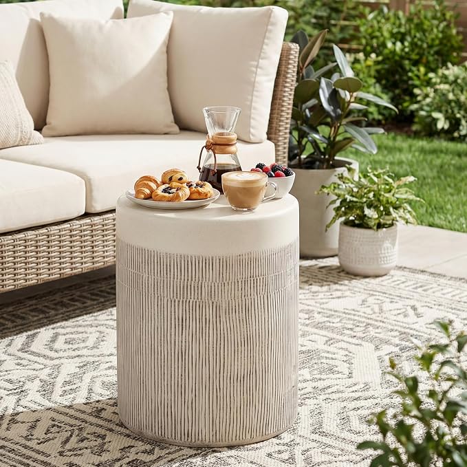 Christopher Knight Home 17.52" H Textured MGO Side Table Cylindrical End Table Indoor Outdoor Living Room Patio Balcony Decor Minimalist Accent Furniture, White