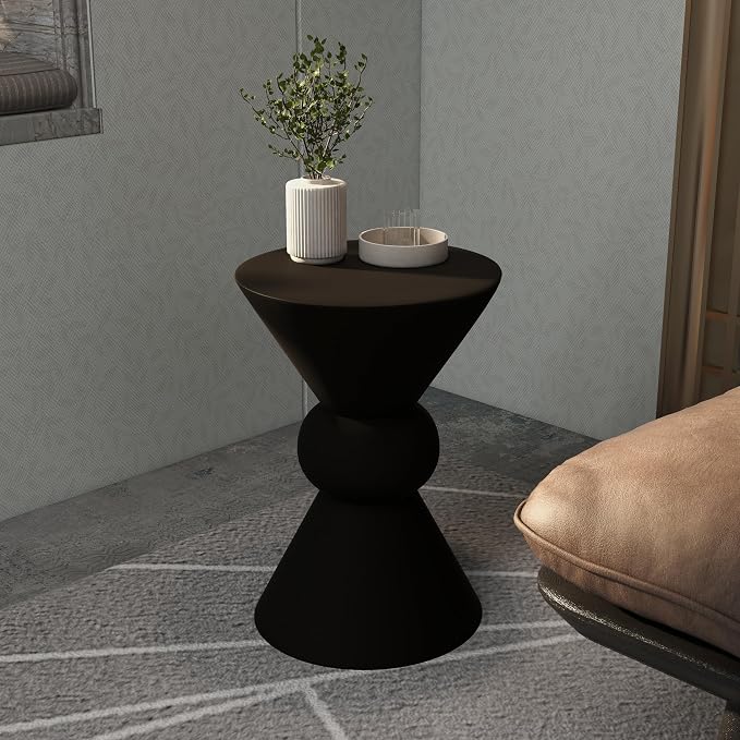 LeisureMod Modern Round Side Table, 18-inch Dark Grey Fiberstone Accent End Table – Weather-Resistant Concrete Look Pedestal Table for Living Room, Patio, Garden & Outdoor Decor
