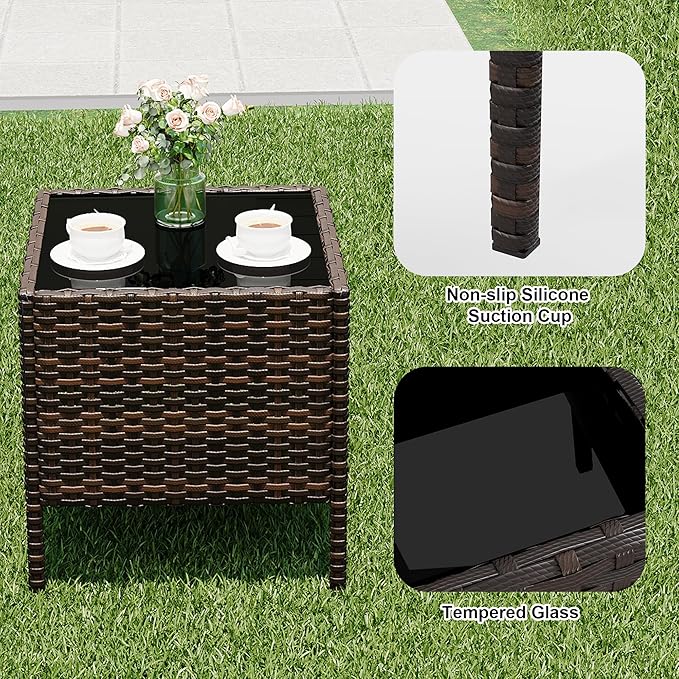 GAOMON 3-Piece Patio Furniture Set, All-Weather Patio Set - PE Wicker Sectional with Tempered Glass Table, Modular Outdoor Furniture for Pool Decks, Brown & Beige