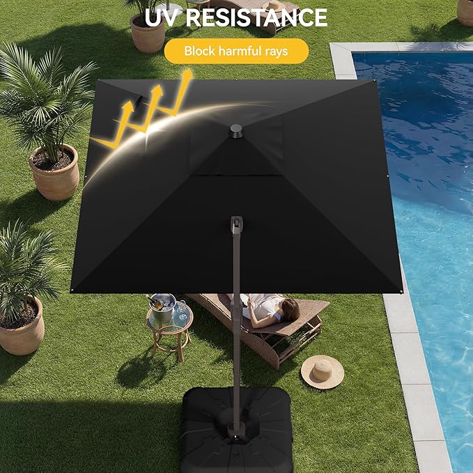 10x10FT Cantilever Outdoor Umbrella, 360° Rotating Large Offset Square Patio Umbrella, Ideal for Garden Backyard Deck Courtyard, Black