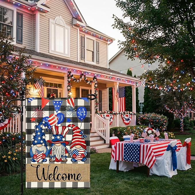 OTOSTAR Welcome Patriotic America 4th of July Garden Flag 12x18 Inch Double Sided Red White Blue Stars and Stripes Yard Outdoor Decorative Independence Day Memorial Day Garden Flag (Dwarf)