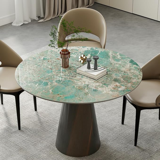 ZL ZELing Round Sintered Stone Table Top 23.6",Replacement Table Top for Indoor & Outdoor - Heat/Scratch Resistant Waterproof Ceramic DIY Desktop, Patio/Balcony/Bistro/Café & Dining Room (Green)