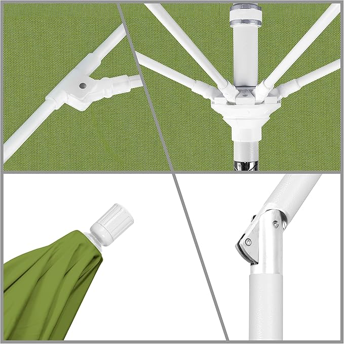 California Umbrella 9' Round Crank Lift, Collar Tilt, Aluminum Pole, Fiberglass Rib Patio Umbrella, White Finish