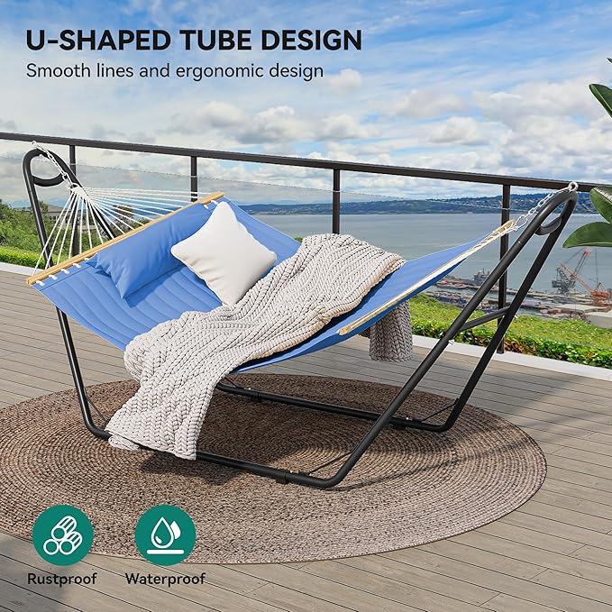 YITAHOME Hammock with Stand Included Hammock Heavy Duty Hammocks 12FT Waterproof Portable Hammock with Pillow Storage Bags 450lbs for Outdoors,Backyard,Blue