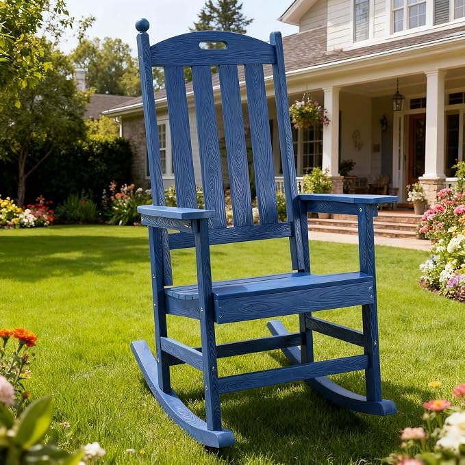 Wooden Rocking Chairs Outdoor, Navy Blue
