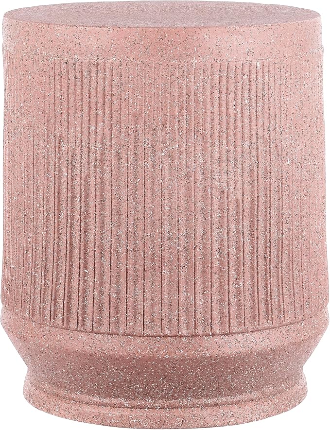 JONATHAN Y Kline Ribbed Resin Modern Outdoor Accent Table, 17.5" H All-Weather Pink Terrazzo Patio Drum Side Table and Garden Stool for Pool, Porch, and Living Room TBL1103B