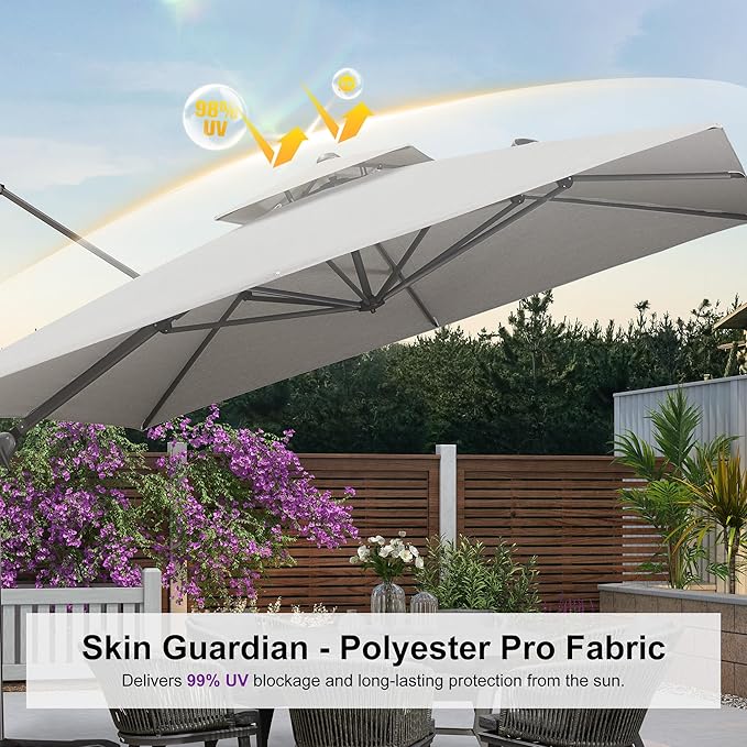 PURPLE LEAF 11 FT Cantilever Umbrella Outdoor Patio Umbrella Large Offset Square Umbrella Windproof Heavy Duty Hanging Outside Umbrellas for Patio, Pebble Grey
