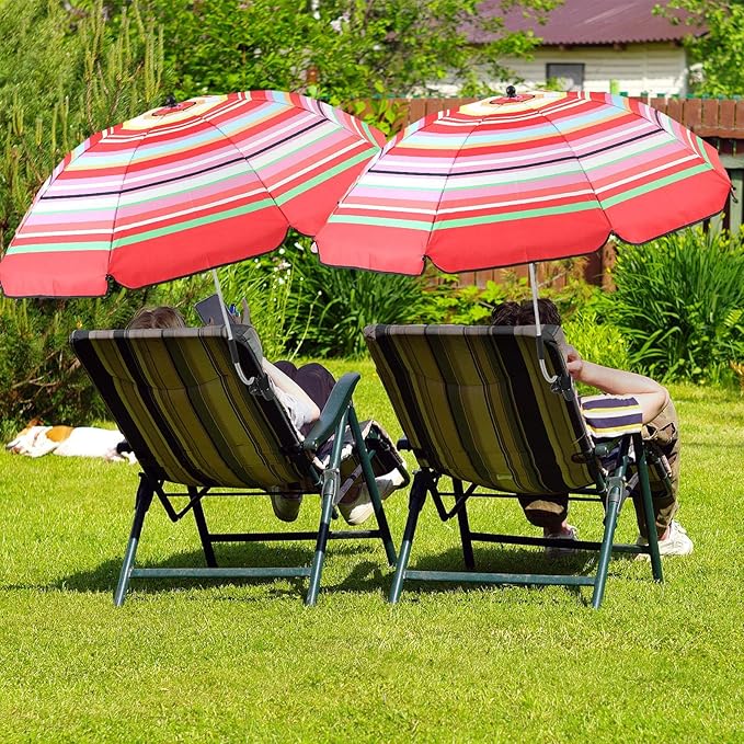 Buryeah 2 Pcs Beach Chair Umbrella Automatic with Universal Adjustable Clamp 44" UPF 50+ Portable Clamp on Beach Chair for Wheelchair Patio Golf Carts Camping