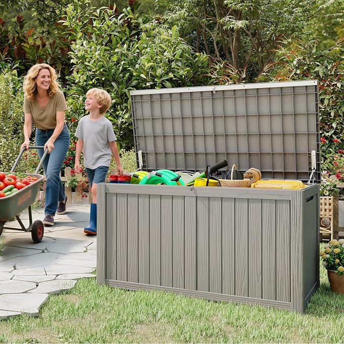 LubanNese Outdoor Storage Box, Waterproof Deck Box, Outdoor Patio Storage Bin, Weatherproof (Grey, 200 Gallon)