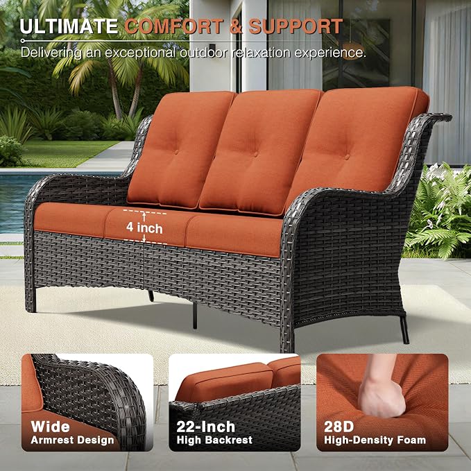 Joyside 9 Piece Wicker Patio Furniture Set, Outdoor Swivel Rocker Patio Chairs with High Back, Deep Seating, Wide Armrest, Thickened Cushions, Outdoor Furniture for Deck, Porch Use