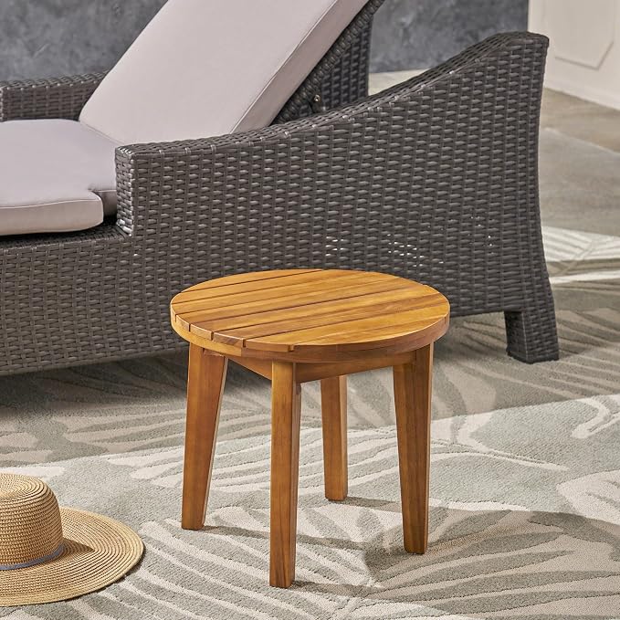 Acacia Wood Outdoor Side Table, Teak Finish