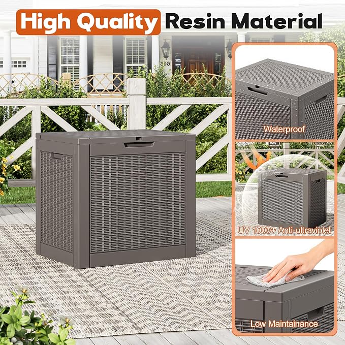 Outdoor Storage Box, Resin Deck Boxes Indoor and outdoor, Waterproof Storage Box Lockable Lid (Grey,35 Gallon-2Pack)
