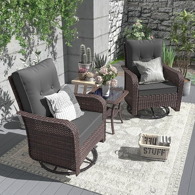 ALAULM 10 Pieces Patio Furniture Set with 2 Swivel Chairs Wicker Patio Conversation Set, Outdoor Sectional Furniture w/Coffee Table & Washable Seat Cushions-Grey