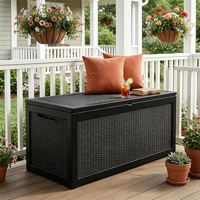 318 Gallon Large Resin Deck Box – Waterproof Outdoor Storage Chest for Patio Cushions, Garden Tools & Pool Supplies, UV-Resistant All-Weather Construction, Lockable Lid & Hydraulic Rods, Easy Assembly