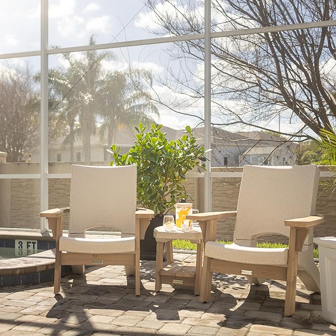 Mayne Mesa Outdoor Patio Conversation Set – Modern Adirondack-Style Chairs with Wood-Tone Arms and Matching Side Table – Weather-Resistant Furniture