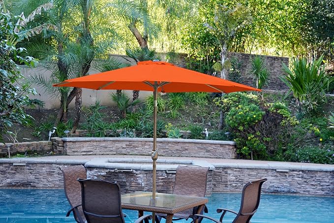 Jeco Aluminum Patio Market Umbrella Tilt with Crank, Fabric & Bronze Pole, Orange, 9'