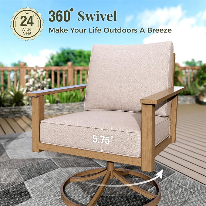 MIXPATIO 5-Piece Patio Outdoor Conversation Furniture Set with 2 Swivel Chairs, Steel Modern Outdoor Patio Conversation Sets with Waterproof Thick Cushions for Porch, Balcony, Backyard-Beige