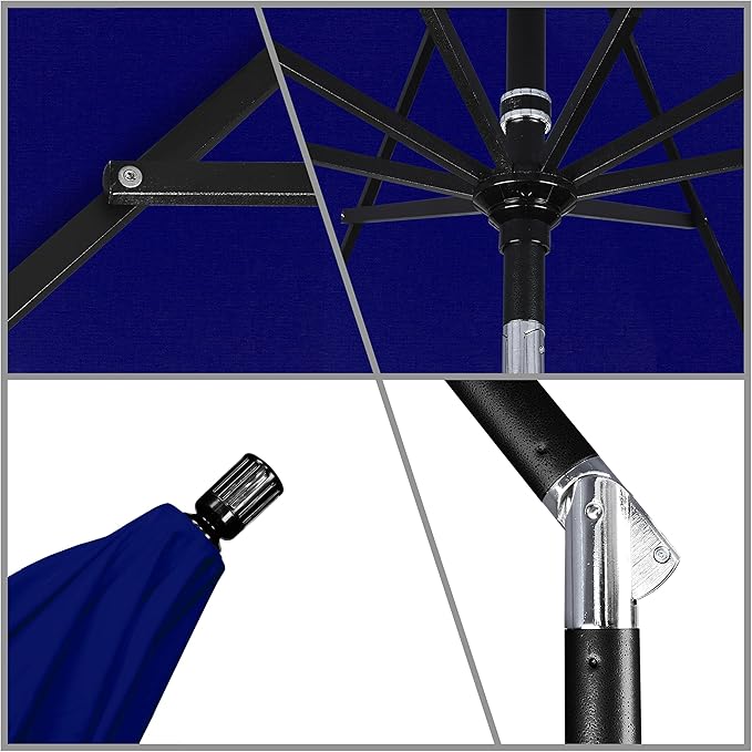 California Umbrella 11Ft Premium Sunbrella Patio Umbrella, Hand-Crank, Tilt-Collar, Black Frame, True Blue Fabric