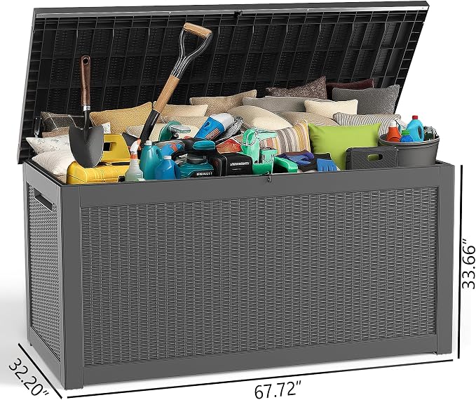 PatioZen 320 Gallon Large Deck Box,Resin Outdoor Storage Box with Lockable for Patio Furniture, Pool Accessories, Garden Tools Waterproof Outside Storage Box, Black