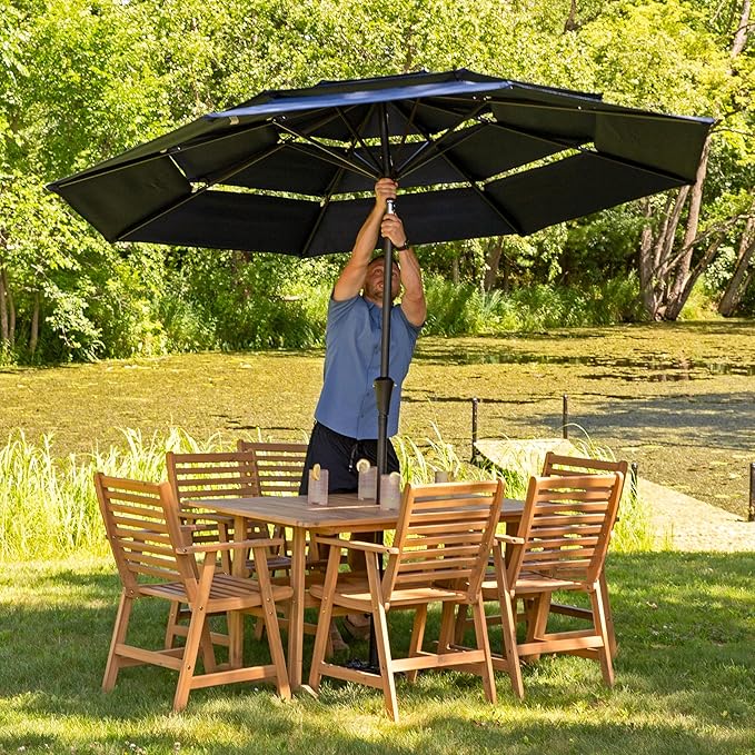 Sunnydaze Outdoor Umbrella for Patio - Vented 3-Tier Outdoor Patio Umbrella - Wind-Resistant, Tilt and Crank - For Pool, Garden, or Yard