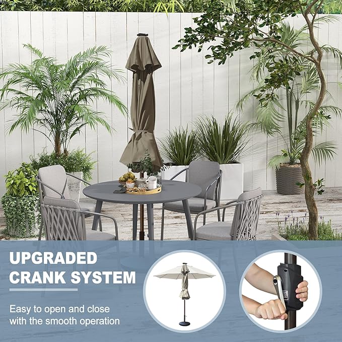 EliteShade USA 10-Year-Non-Fading 10ft Market Patio Umbrella, Commercial Grade Table Sun Umbrella with 80 Solar LED Lights, Crank Open, Windproof & UPF 50+ UV Protection for Garden, Deck, Pool, Backyard, Taupe