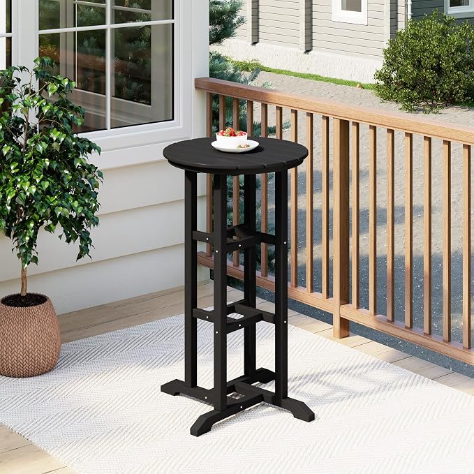 Costaelm Outdoor Bar Table, 42" Counter Height Round Patio Cocktail Bar Table, Patio Bar Table Bistro Dining Table Pub Table for Front Porch Deck, Backyard, Garden, Black