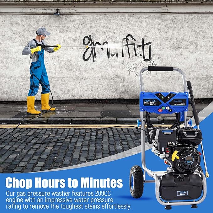 Gas Powered Pressure Washer 3500 PSI - 2.3 GPM Heavy Duty High Power Washer,209CC 7HP Engine with 25Ft Pressure Hose, Axial Aluminum Pump, Soap Tank, 4 Quick Connect Nozzle (Black)
