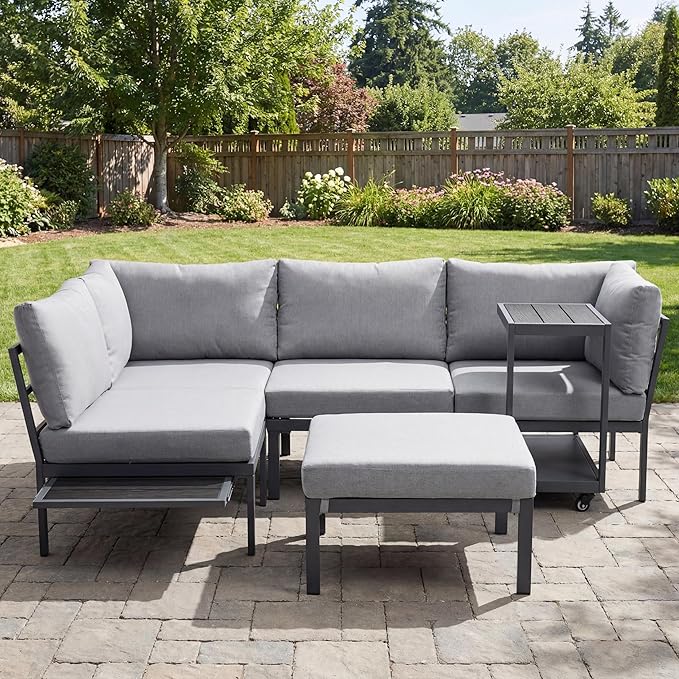 Outdoor Conversation Furniture Set, Patio Sectional Sofa Set, Outdoor Couch Sectional, Outside Sets, Patio Furniture Sets for Backyard, Garden, Lawn, Poolside, Grey