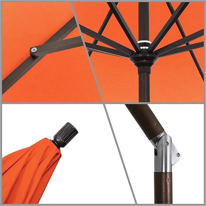 California Umbrella 11Ft Premium Sunbrella Patio Umbrella, Hand-Crank, Tilt-Collar, Bronze Frame, Melon Fabric